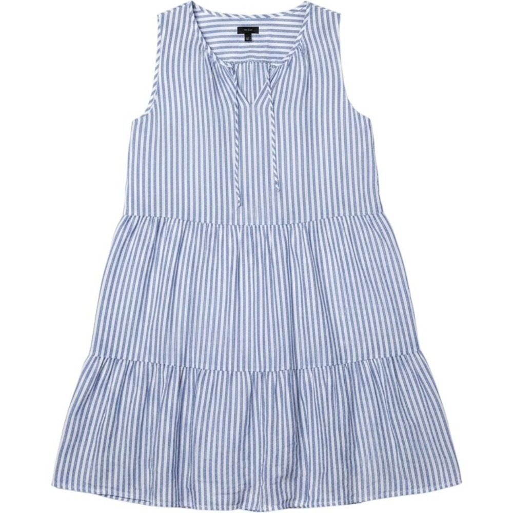 Talbots Sundress Blue White Striped Tiered Sleeveless Dress Lined V-Neck - Large